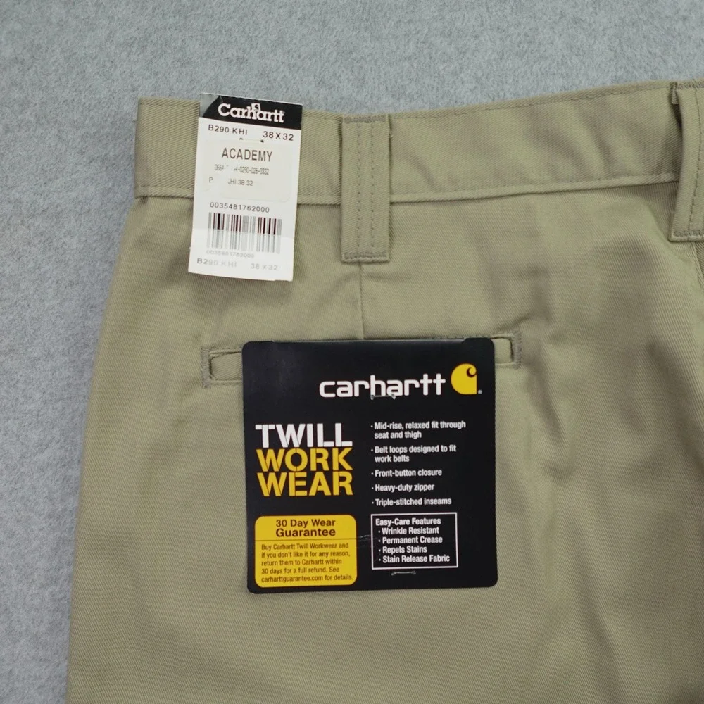 Carhartt Pants Mens 38x32 Khaki Relaxed Fit Twill Blended Work